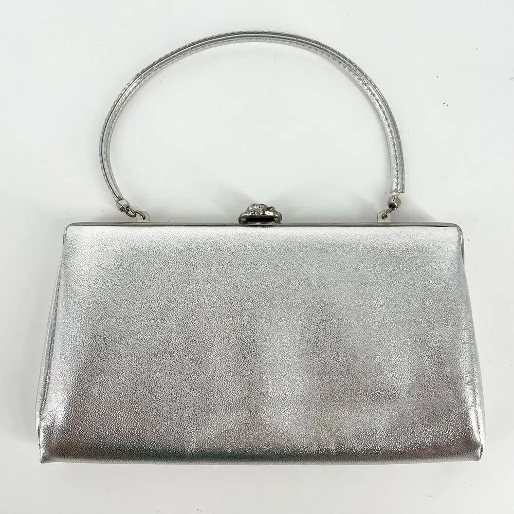 vintage silver metallic clutch evening bag